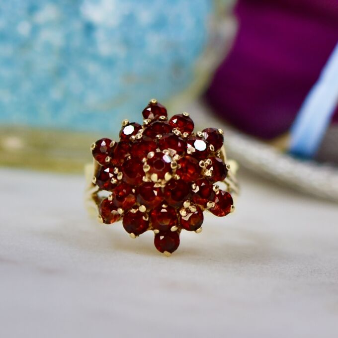 Huge Statement Garnet Cluster ring in 9ct Gold.