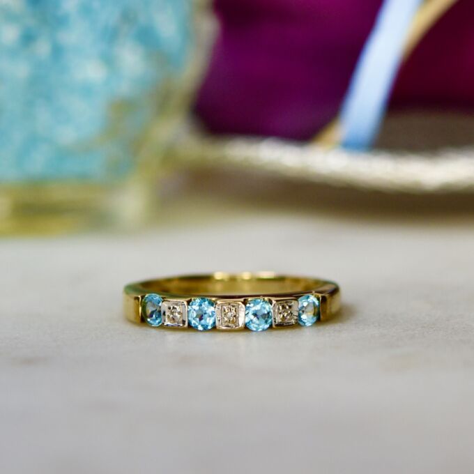 Topaz and Diamond Stacking Band in 9ct Gold.