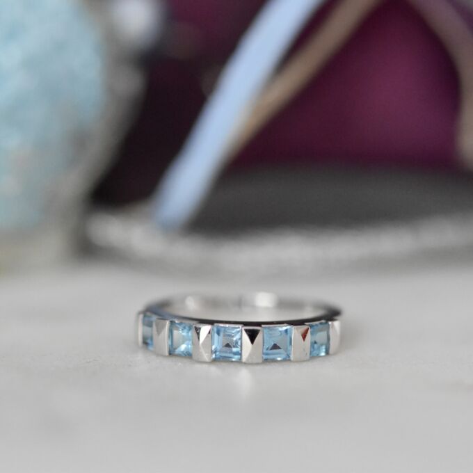 Five Stone Topaz Stacking Band in 9ct White Gold.
