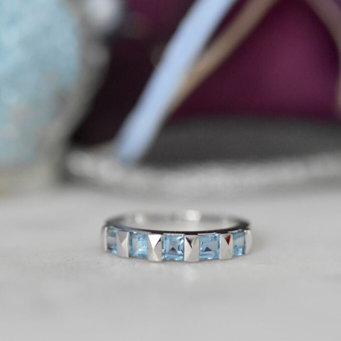 Five Stone Topaz Stacking Band in 9ct White Gold.