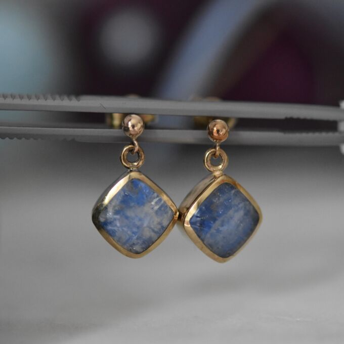 Blue Moonstone Earrings in 9ct Gold.