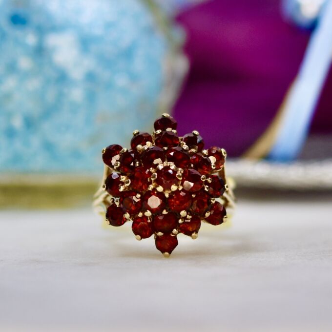 Huge Statement Garnet Cluster ring in 9ct Gold.
