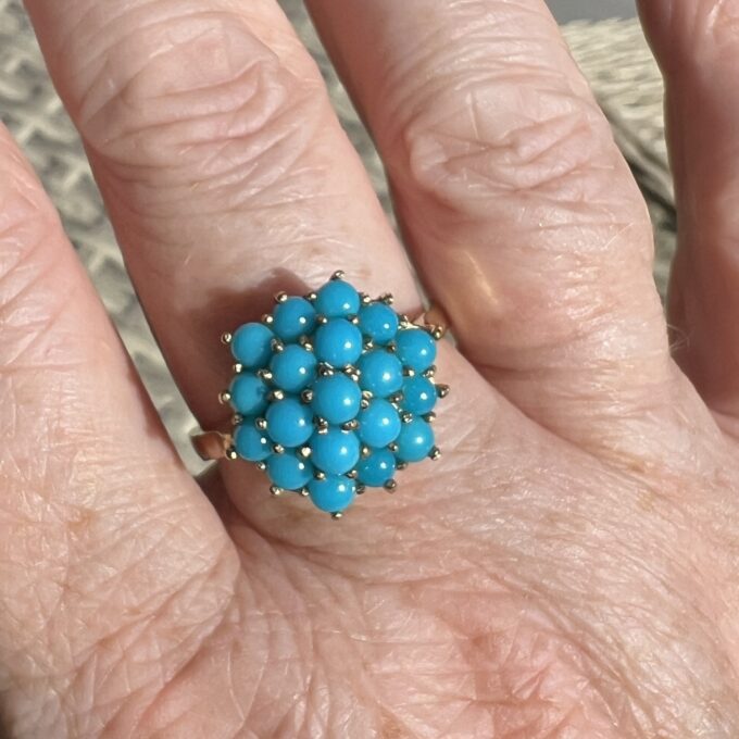 Faux Turquoise Statement Cluster Ring in 9ct Gold.