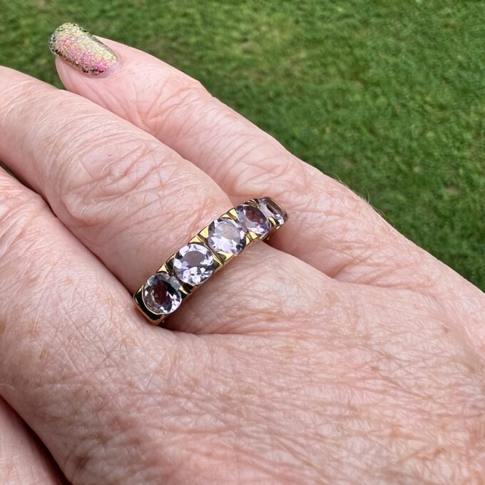 Amethyst Five Stone Ring in 9ct Gold.