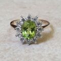 Peridot Green and White Cluster Ring in 9ct Gold.