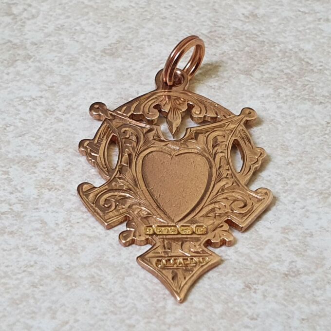 Antique Double Sided Shield & Heart medallion in 9ct Rose Gold