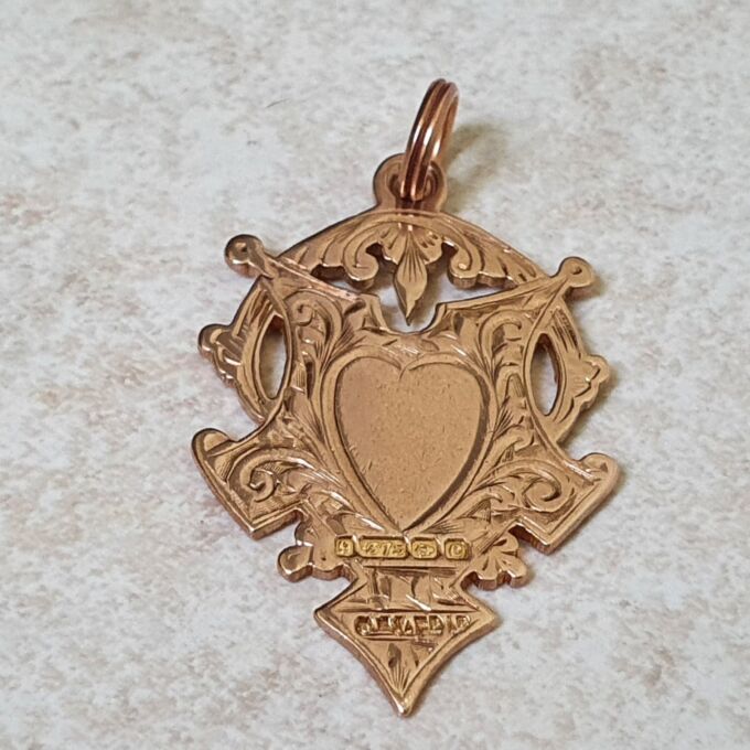 Antique Double Sided Shield & Heart medallion in 9ct Rose Gold