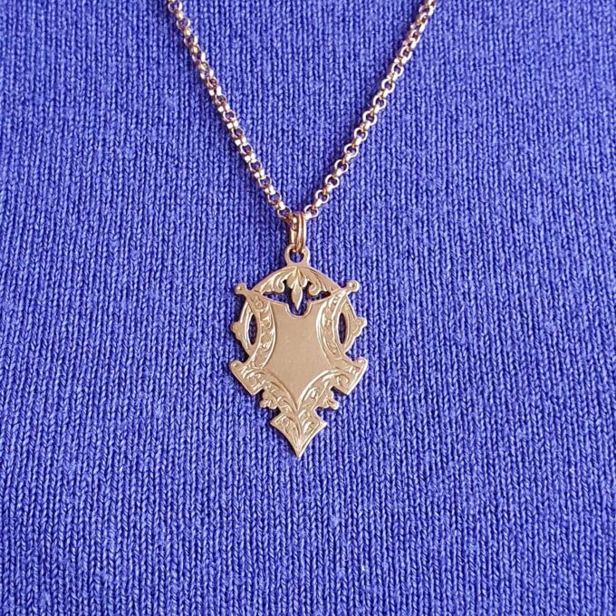 Antique Double Sided Shield & Heart medallion in 9ct Rose Gold