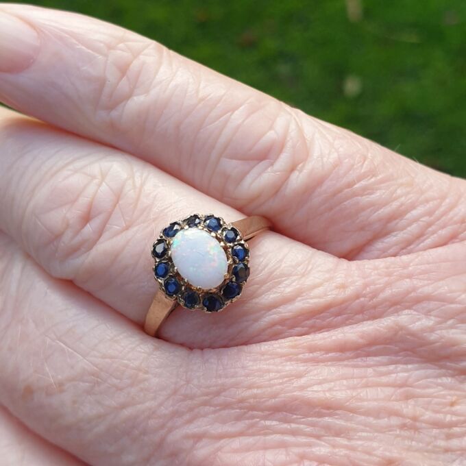 Opal and Sapphire Cluster Ring in 9ct Gold