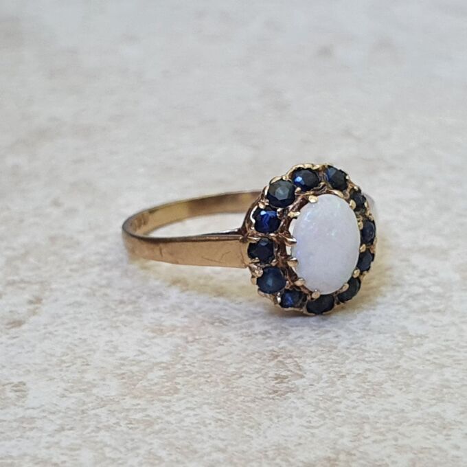 Opal and Sapphire Cluster Ring in 9ct Gold