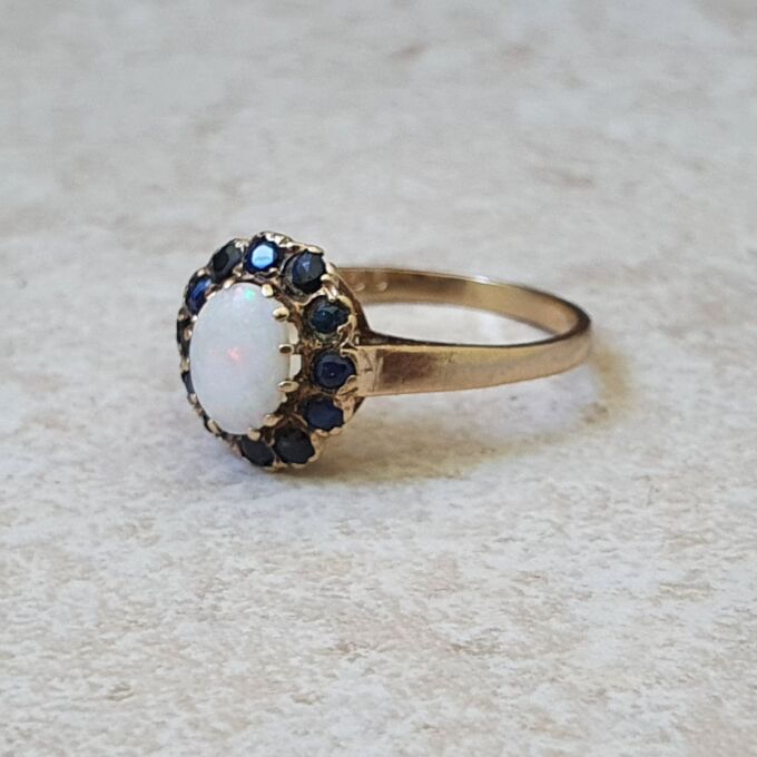 Opal and Sapphire Cluster Ring in 9ct Gold