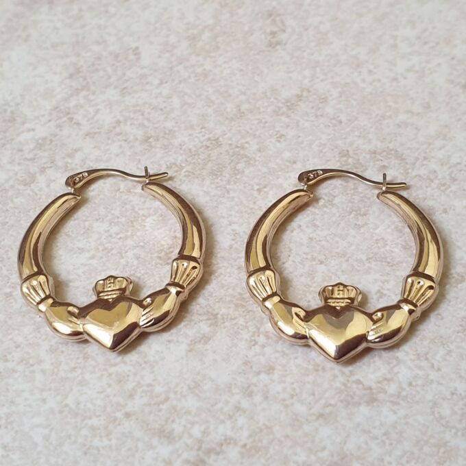 Claddagh Hoop Earrings in 9ct Gold