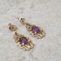 Ornate Amethyst Drop Earrings in 9ct Gold