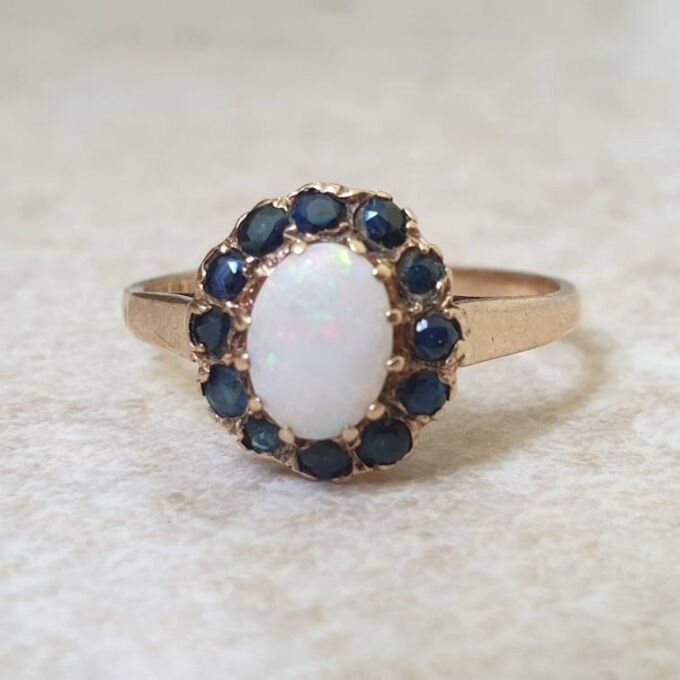 Opal and Sapphire Cluster Ring in 9ct Gold