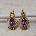Ornate Amethyst Drop Earrings in 9ct Gold