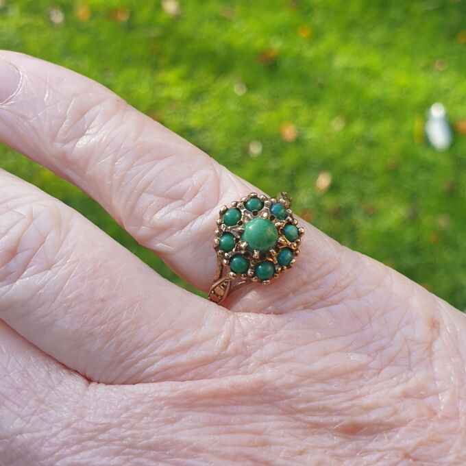 Turquoise Cluster Ring in 9ct Gold