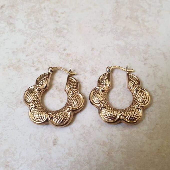 Petal Shaped Hoop Earrings in 9ct Gold