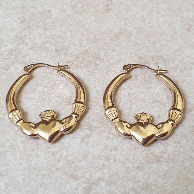 Claddagh Hoop Earrings in 9ct Gold