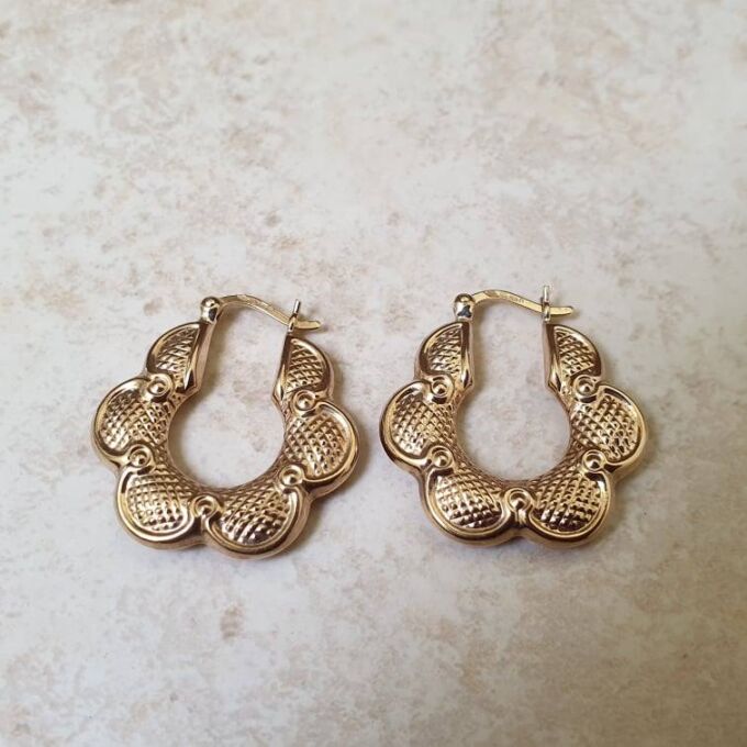 Petal Shaped Hoop Earrings in 9ct Gold