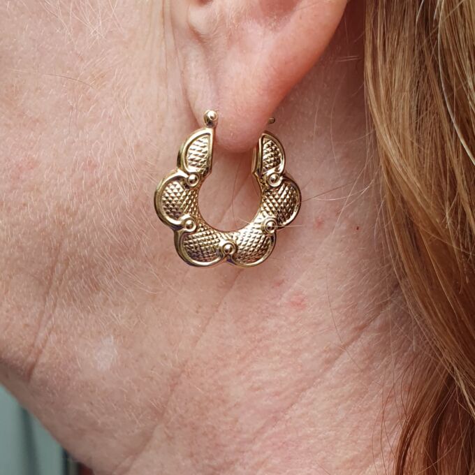 Petal Shaped Hoop Earrings in 9ct Gold