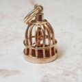 Bird In Birdcage Charm Pendant in 9ct Gold