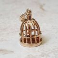 Bird In Birdcage Charm Pendant in 9ct Gold