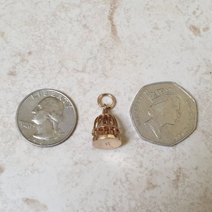 Bird In Birdcage Charm Pendant in 9ct Gold
