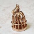 Bird In Birdcage Charm Pendant in 9ct Gold