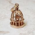 Bird In Birdcage Charm Pendant in 9ct Gold