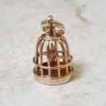 Bird In Birdcage Charm Pendant in 9ct Gold