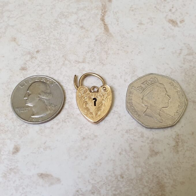 Engraved Heart Padlock in 9ct Gold