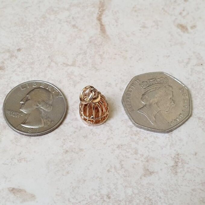 Bird In Birdcage Charm Pendant in 9ct Gold