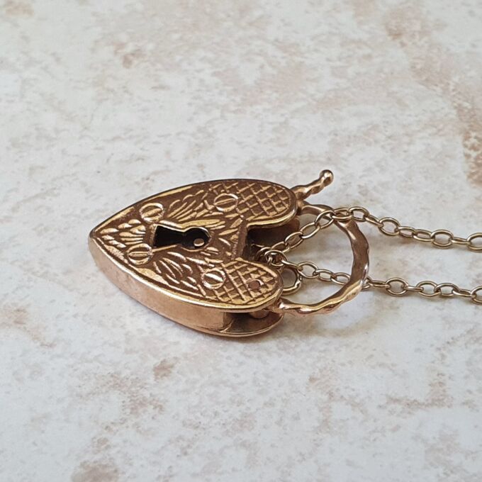 Engraved Front & Back Heart Padlock in 9ct Gold