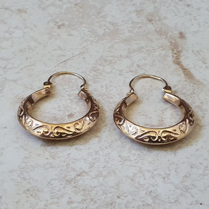 Patterned Hoop Earrings in 9ct Gold