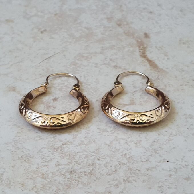 Patterned Hoop Earrings in 9ct Gold
