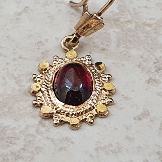 Reserved – Garnet Drop Earrings in 9ct Gold