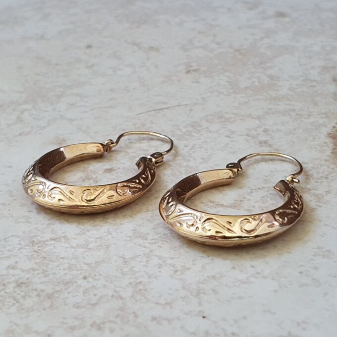 Patterned Hoop Earrings in 9ct Gold