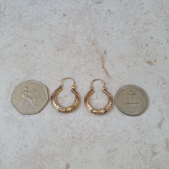 Patterned Hoop Earrings in 9ct Gold