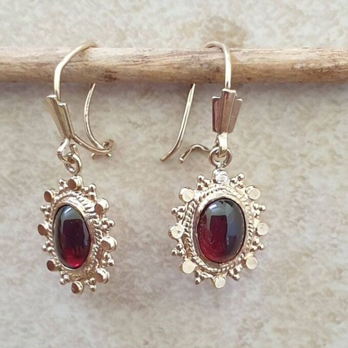 Reserved – Garnet Drop Earrings in 9ct Gold