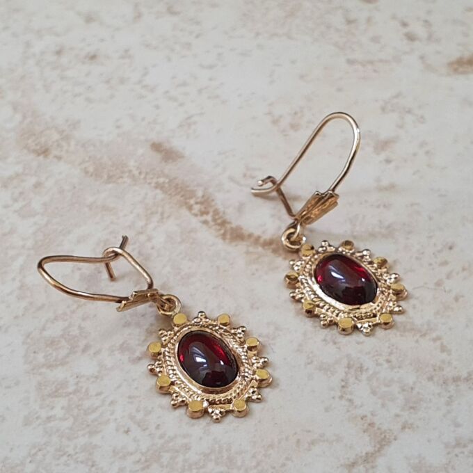 Reserved – Garnet Drop Earrings in 9ct Gold