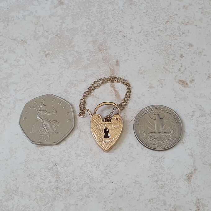 Engraved Front & Back Heart Padlock in 9ct Gold