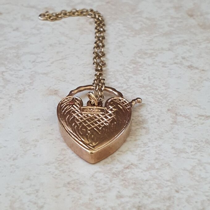 Engraved Front & Back Heart Padlock in 9ct Gold