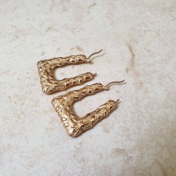 Large Geometric Handbag Shaped Earrings in 9ct Gold