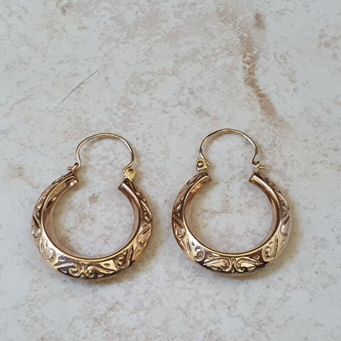 Patterned Hoop Earrings in 9ct Gold