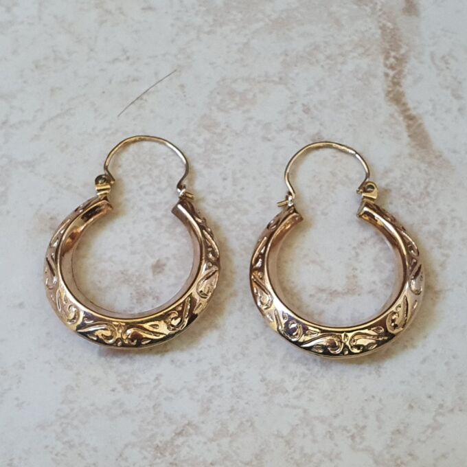 Patterned Hoop Earrings in 9ct Gold