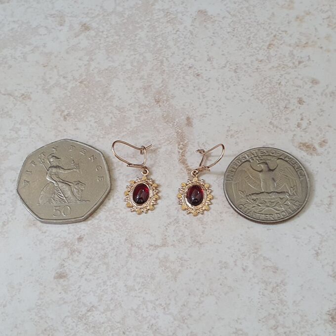 Reserved – Garnet Drop Earrings in 9ct Gold
