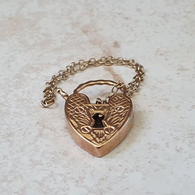 Engraved Front & Back Heart Padlock in 9ct Gold