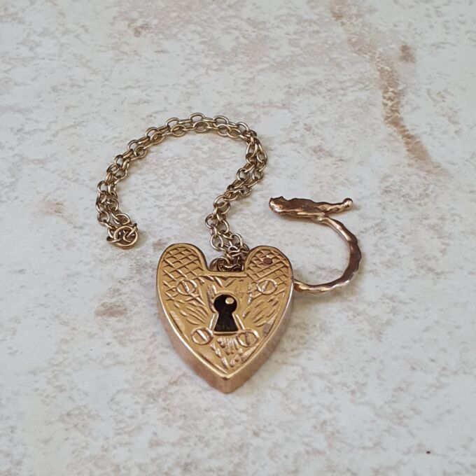 Engraved Front & Back Heart Padlock in 9ct Gold