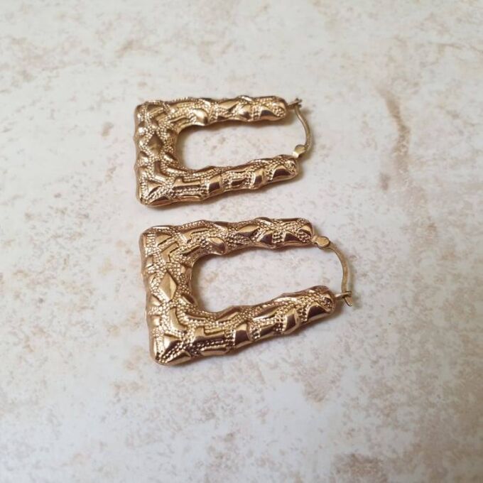 Large Geometric Handbag Shaped Earrings in 9ct Gold