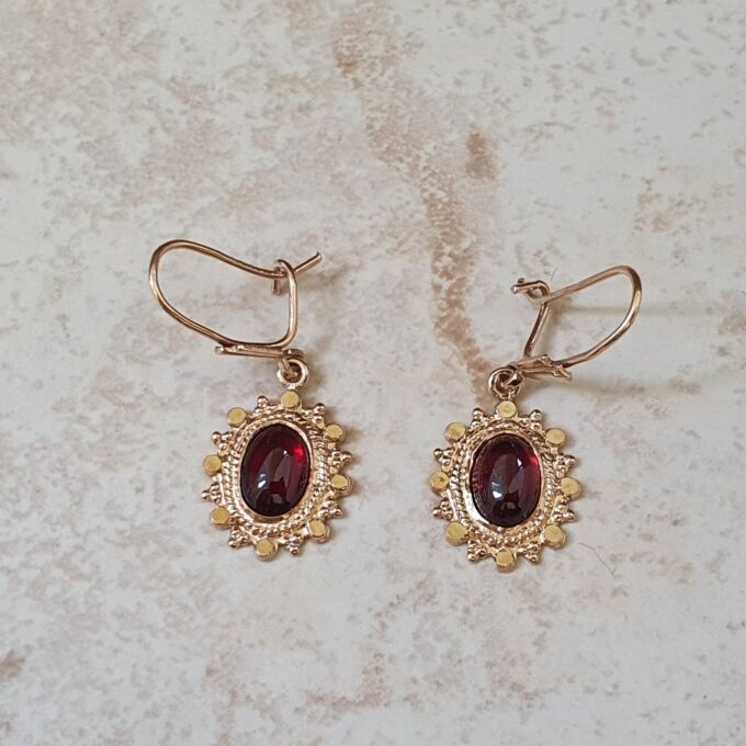 Reserved – Garnet Drop Earrings in 9ct Gold